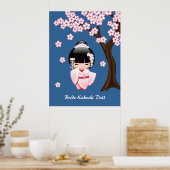 White Kimono Kokeshi Doll - Cute Geisha Girl Poster (Keuken)