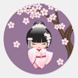 White Kimono Kokeshi Doll - Cute Geisha Girl Ronde Sticker