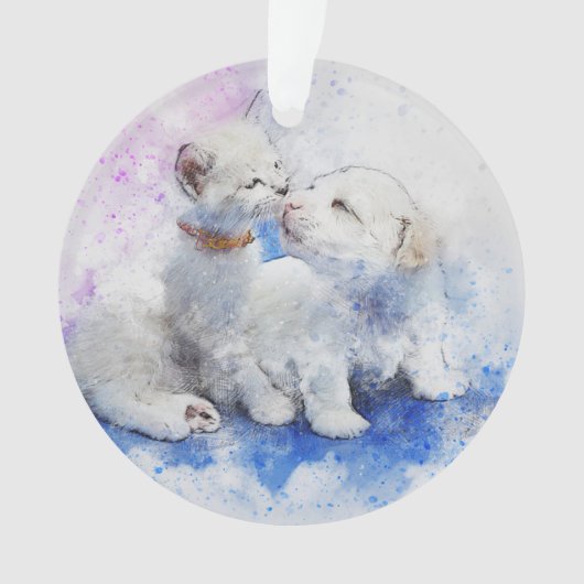 White Kitten en White Puppy Ornament (voorkant)