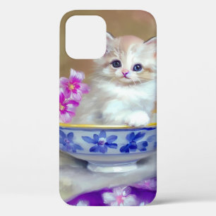  White Kitten Illustratie iPhone 12 Hoesje