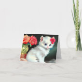 White Kitten Illustratie met Red Flowers (Achterkant)