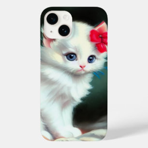 White Kitten Illustratie met Red Flowers Case-Mate iPhone 14 Hoesje