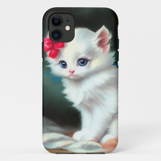 White Kitten Illustratie met Red Flowers Case-Mate iPhone Case (Achterkant)
