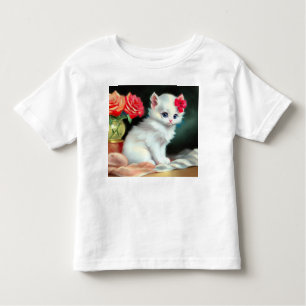  White Kitten Illustratie met Red Flowers Kinder Shirts