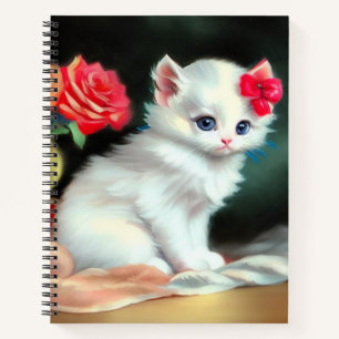 White Kitten Illustratie met Red Flowers Notitieboek