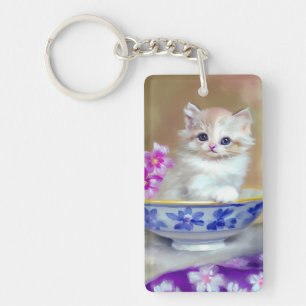 White Kitten Illustratie Sleutelhanger