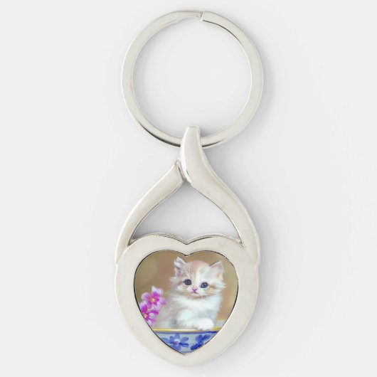  White Kitten Illustratie Sleutelhanger (Voorkant)