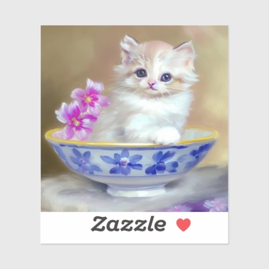 White Kitten Illustratie Sticker (Vel)