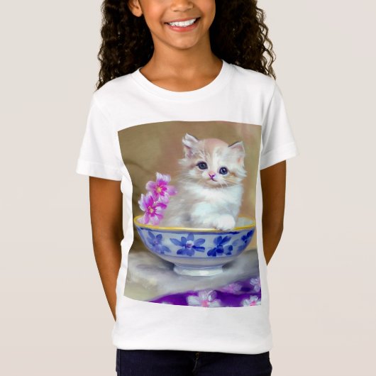  White Kitten Illustratie T-shirt (Voorkant)