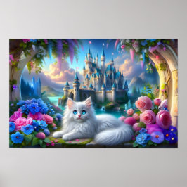 White Kitten in het Magische Fantasy Koninkrijk Poster