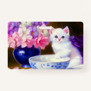  White Kitten met Paars lintje Badge