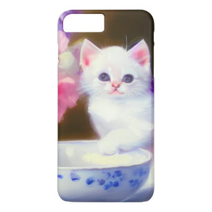 White Kitten met Paars lintje iPhone 8 Plus / 7 Plus Hoesje