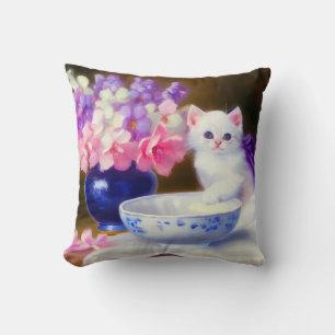 White Kitten met Paars lintje Kussen