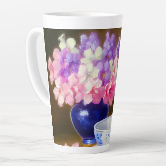 White Kitten met Paars lintje Latte Mok (Linkerhoek)