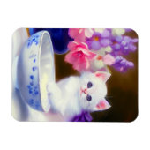  White Kitten met Paars lintje Magneet (Horizontaal)
