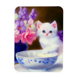  White Kitten met Paars lintje Magneet