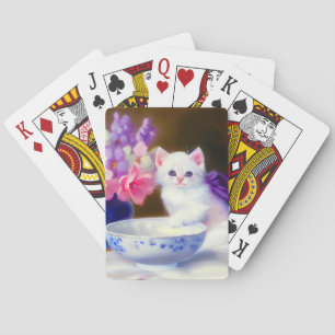  White Kitten met Paars lintje Pokerkaarten