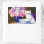  White Kitten met Paars lintje Rechthoekige Sticker (Tas)