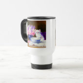  White Kitten met Paars lintje Reisbeker (Voorkant links)