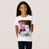  White Kitten met Paars lintje T-shirt (Voorkant volledig)