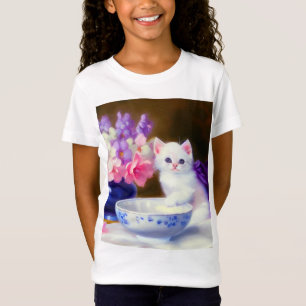  White Kitten met Paars lintje T-shirt