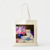  White Kitten met Paars lintje Tote Bag (Voorkant)
