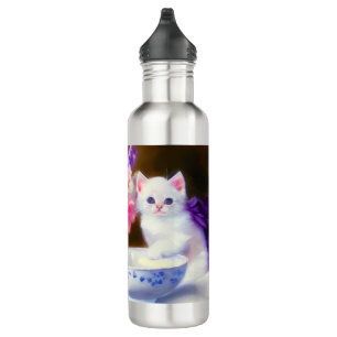  White Kitten met Paars lintje Waterfles