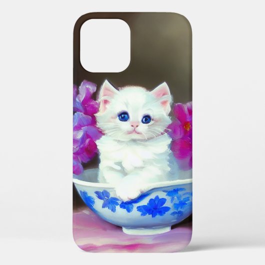 White Kitten met roze bloemen Case-Mate iPhone Case (Achterkant)