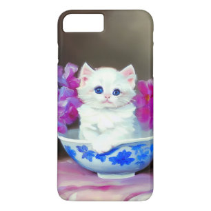  White Kitten met roze bloemen iPhone 8 Plus / 7 Plus Hoesje