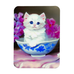 White Kitten met roze bloemen Magneet