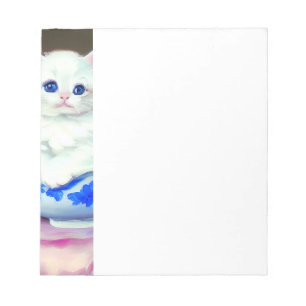  White Kitten met roze bloemen Notitieblok