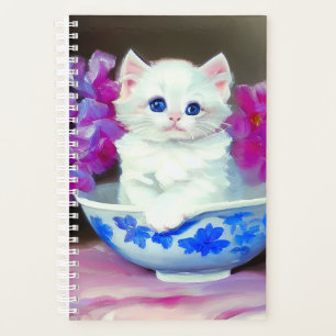 White Kitten met roze bloemen Planner