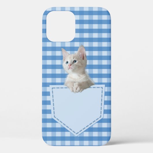 White Kitten pocket blauw grappige illusie 3D-graf Case-Mate iPhone Case (Achterkant)