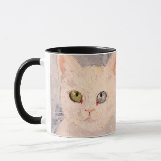 White Kitten with Blue Eye and Green Eye Mug (Gauche)