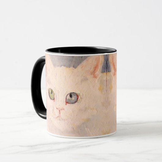White Kitten with Blue Eye and Green Eye Mug Mok (Voorkant links)