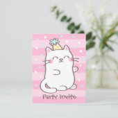 White Kitty Cat Girls Invitations de fête d'annive (Debout devant)