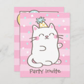 White Kitty Cat Girls Invitations de fête d'annive (Devant / Derrière)