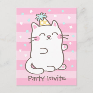 White Kitty Cat Girls Invitations de fête d'annive