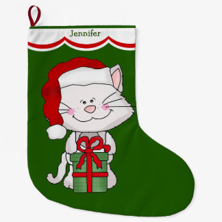 White Kitty Cat Grote Kerstsok