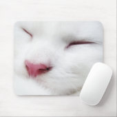 White Kitty Cat Sleeping Face Mousepad Muismat (Met muis)