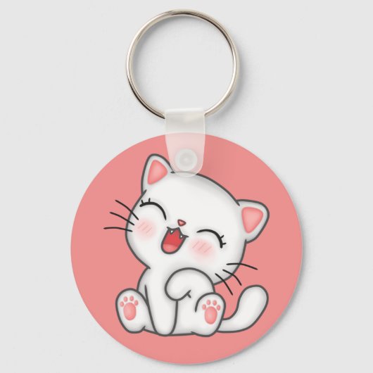 White Kitty Cat Sleutelhanger (Voorkant)