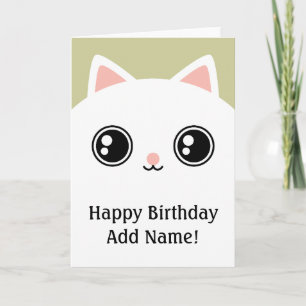 White Kitty Chat Visage Joyeux Anniversaire Carte 