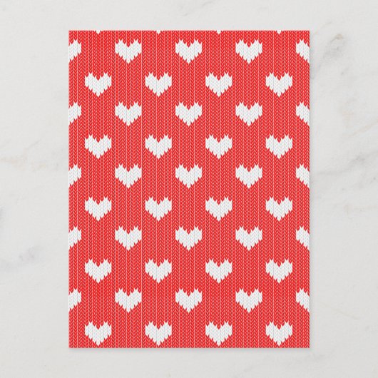 White Knit Hearts Pattern on Red Love Briefkaart (Voorkant)