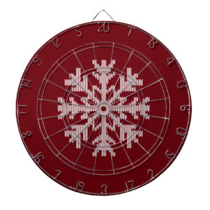 White Knit Snowflake in Holiday Burgundy Red Wine Dartbord