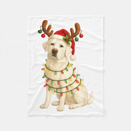 White Lab Christmas Tree Light Pajama Labrador Dog Fleece Deken (Voorkant)