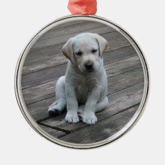 White Labrador Retriever Puppy Kerstannament Metalen Ornament
