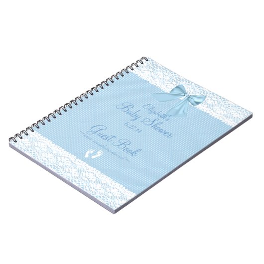 White Lace Afbeelding Blue Bow Baby shower Guest B Notitieboek (Linkerzijde)