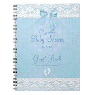 White Lace Afbeelding Blue Bow Baby shower Guest B Notitieboek