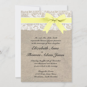 White Lace and Burlap Wedding Invitation- Yellow Kaart
