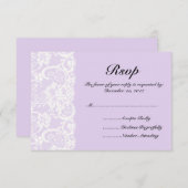 White Lace and Lila Wedding RSVP Card (Voorkant / Achterkant)